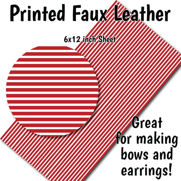 Red White Stripes Pattern Faux Leather Sheet/Printed Faux Leather for Earrings/Leather Fabric for Bows/Leatherette Sheets/Synthetic Leather