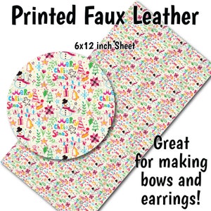 Christmas Wording Faux Leather Sheet/Printed Faux Leather for Earrings/Leather Fabric for Bows/Leatherette Sheets/Synthetic Leather