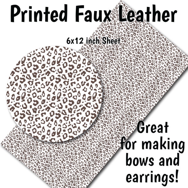 White Cheetah Print Faux Leather Sheet/Printed Faux Leather for Earrings/Leather Fabric for Bows/Leatherette Sheets/Synthetic Leather