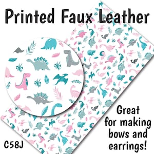 Pastel Dinosaurs/Printed Faux Leather for Earrings/Leather Fabric for Bows/Leatherette Sheets/Synthetic Leather