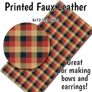 Christmas Plaid Faux Leather Sheet/Printed Faux Leather for Earrings/Leather Fabric for Bows/Leatherette Sheets/Synthetic Leather