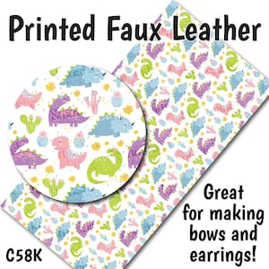 Pastel Dinosaurs/Printed Faux Leather for Earrings/Leather Fabric for Bows/Leatherette Sheets/Synthetic Leather