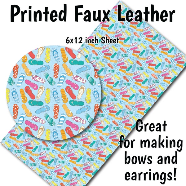 Flip Flop Pattern Faux Leather Sheet/Printed Faux Leather for Earrings/Leather Fabric for Bows/Leatherette Sheets/Synthetic Leather