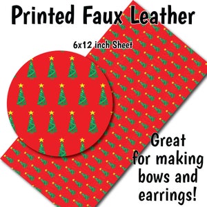 Christmas Trees Faux Leather Sheet/Printed Faux Leather for Earrings/Leather Fabric for Bows/Leatherette Sheets/Synthetic Leather