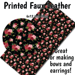 Floral Small Scale Faux Leather Sheet/Printed Faux Leather for Earrings/Leather Fabric for Bows/Leatherette Sheets/Synthetic Leather