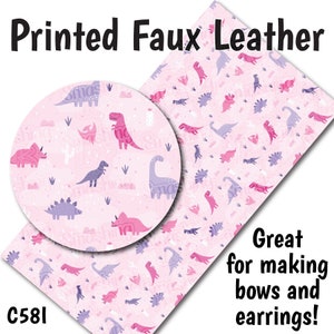 Pastel Dinosaurs/Printed Faux Leather for Earrings/Leather Fabric for Bows/Leatherette Sheets/Synthetic Leather