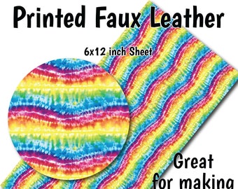 Colorful Tie Dye Stripes Faux Leather Sheet/Printed Faux Leather for Earrings/Leather Fabric for Bows/Leatherette Sheets/Synthetic Leather