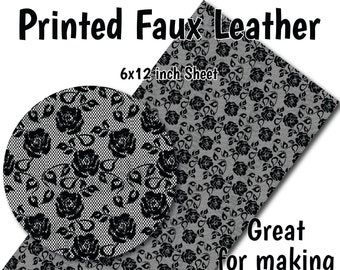 Black White Lace Pattern Faux Leather SheetPrinted Faux Leather for EarringsLeather Fabric for BowsLeatherette SheetsSynthetic Leather
