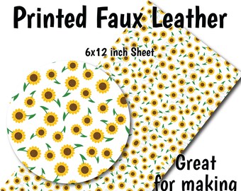 Sunflower Pattern Faux Leather Sheet/Printed Faux Leather for Earrings/Leather Fabric for Bows/Leatherette Sheets/Synthetic Leather