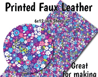 Colorful Floral Pattern Faux Leather Sheet/Printed Faux Leather for Earrings/Leather Fabric for Bows/Leatherette Sheets/Synthetic Leather