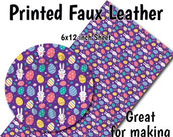 Easter Bunny Eggs Pattern Faux Leather Sheet/Printed Faux Leather for Earrings/Leather Fabric for Bows/Leatherette Sheets/Synthetic Leather