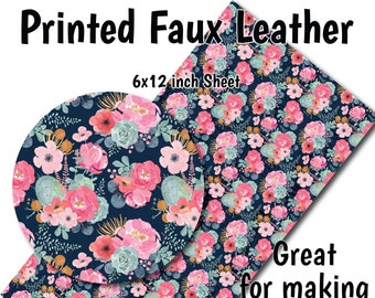 Floral Cactus Pattern Faux Leather Sheet/Printed Faux Leather for Earrings/Leather Fabric for Bows/Leatherette Sheets/Synthetic Leather
