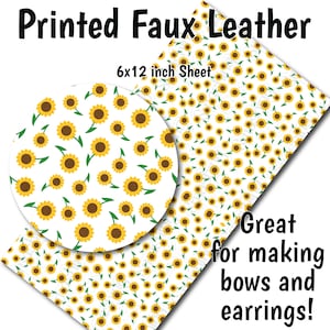 Sunflower Pattern Faux Leather Sheet/Printed Faux Leather for Earrings/Leather Fabric for Bows/Leatherette Sheets/Synthetic Leather