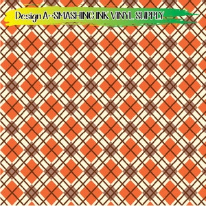 May include: A seamless pattern featuring a plaid design with orange and brown lines on a cream background. The pattern is repeated throughout the image.
