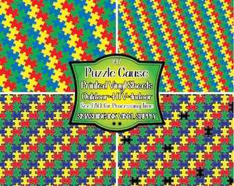 Puzzle Piece Autism Adhesive Vinyl | Heat Transfer | Faux Leather | Laser Safe Materials