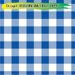 Może przedstawiać: Wz&oacute;r w kratę w kolorze niebieskim i białym. Wz&oacute;r jest klasycznym wzorem gingham. Tło jest białe, a kwadraty są niebieskie.