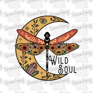 Moon Dragon Fly Wild Soul Apparel Transfer - Available in Heat Transfer, DTF (Direct to Film), or Sublimation, Iron On Shirt Transfer