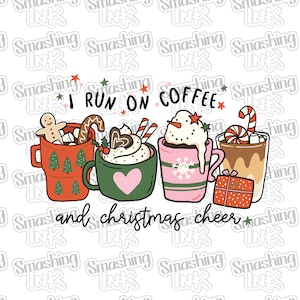 Coffee and Christmas Cheer Apparel Transfer - Available in Heat Transfer, DTF (Direct to Film), or Sublimation, Iron On Shirt Transfer