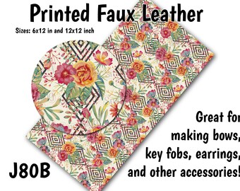 Summer Floral Pattern Faux Leather Sheet/Printed Faux Leather for Earrings/Leather Fabric for Bows/Leatherette Sheets/Synthetic Leather