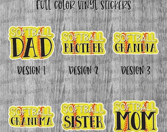 Softball Family Full Color Sticker/Printed Vinyl Sticker/Printed Vinyl Decal/Bulk Printed Decals/Bulk Vinyl Decals