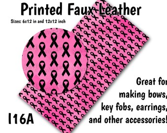 Breast Cancer Faux Leather Sheet/Printed Faux Leather for Earrings/Leather Fabric for Bows/Leatherette Sheets/Synthetic Leather
