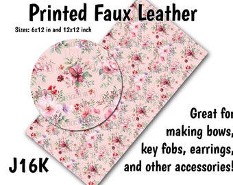 Pink Floral Watercolor Faux Leather Sheet/Printed Faux Leather for Earrings/Leather Fabric for Bows/Leatherette Sheets/Synthetic Leather