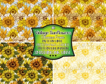 Vintage Sunflowers Adhesive Vinyl | Heat Transfer | Faux Leather | Laser Safe Materials