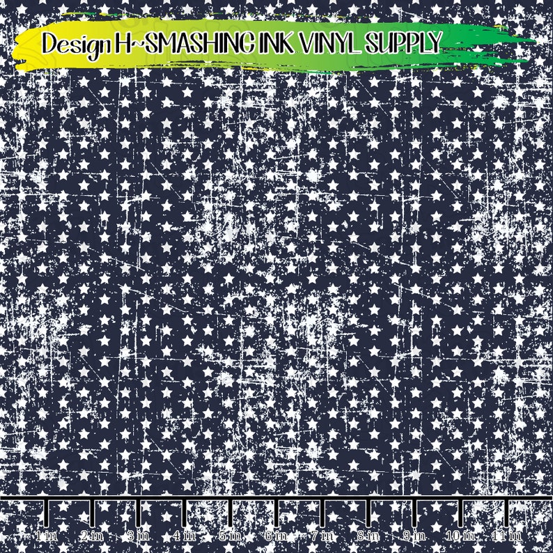 May include: A navy blue background with a white distressed star pattern. The text "Design H-SMASHING INK VINYL SUPPLY" is at the top of the image.