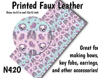 Feuille de faux cuir de squelettes pastel/faux cuir imprimé pour boucles d’oreilles/tissu en cuir pour arcs/feuilles de similicuir/cuir synthétique