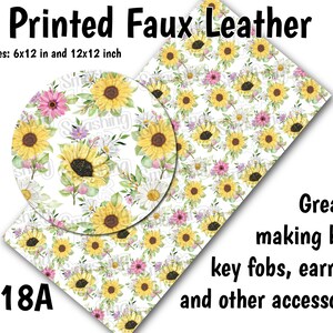 Wild Sunflowers Faux Leather Sheet/Printed Faux Leather for Earrings/Leather Fabric for Bows/Leatherette Sheets/Synthetic Leather