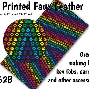 Colorful Pawprint Faux Leather Sheet/Printed Faux Leather for Earrings/Leather Fabric for Bows/Leatherette Sheets/Synthetic Leather