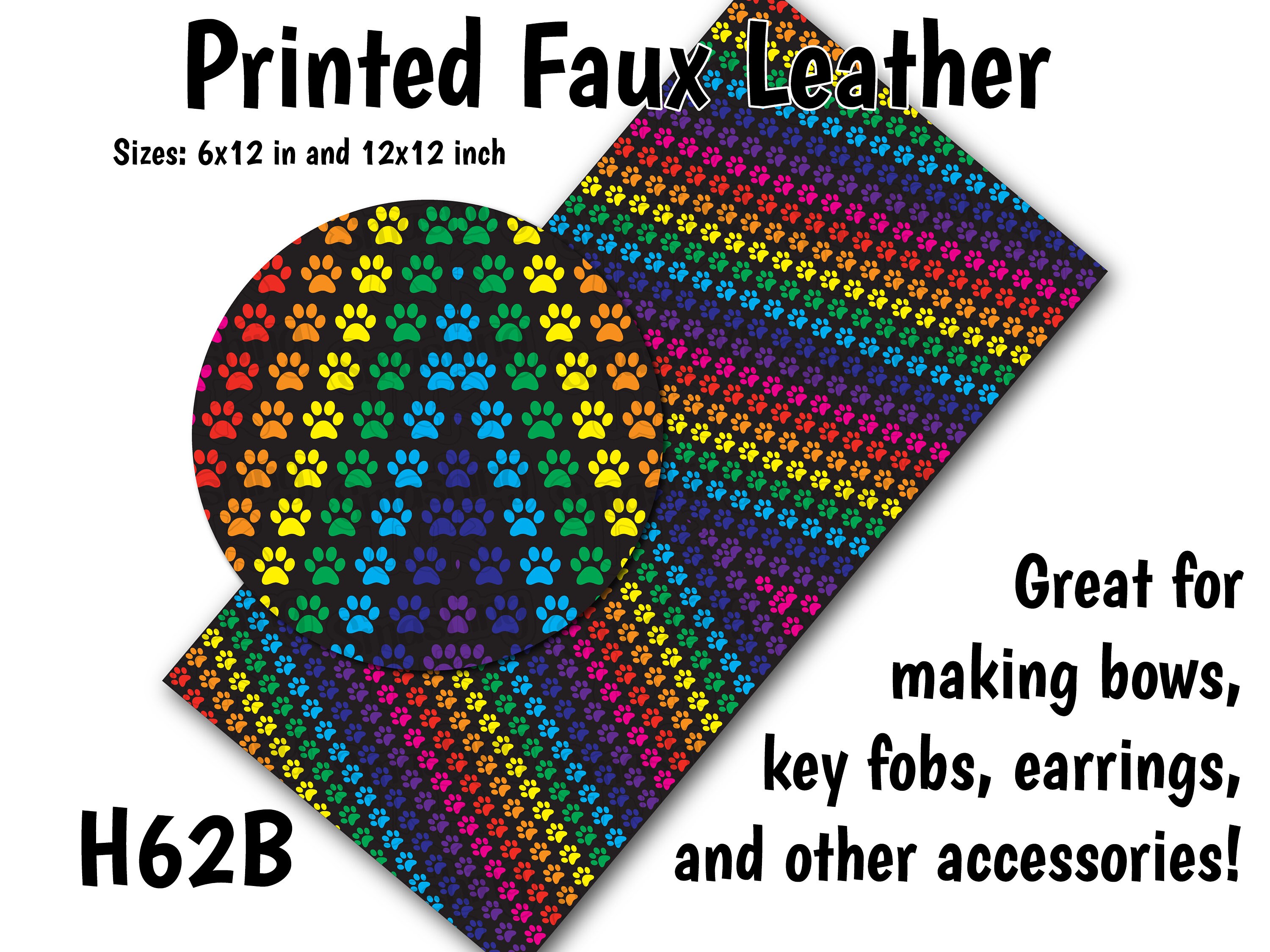 Colourful Paw Print ~A4 Sheet Leatherette  Faux Leather
