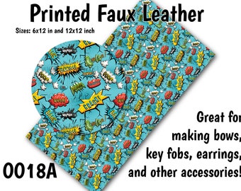 Comic Bubbles Faux Leather Sheet/Printed Faux Leather for Earrings/Leather Fabric for Bows/Leatherette Sheets/Synthetic Leather