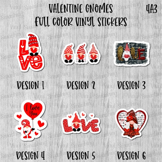Valentine Gnomes Full Color Sticker/printed Vinyl Sticker/printed Vinyl  Decal/bulk Printed Decals/bulk Vinyl Decals 