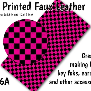 May include: Printed faux leather sheet with a black and pink checkered pattern. The sheet is available in two sizes: 6x12 inches and 12x12 inches. The text "L6A" is printed in the lower left corner of the sheet.