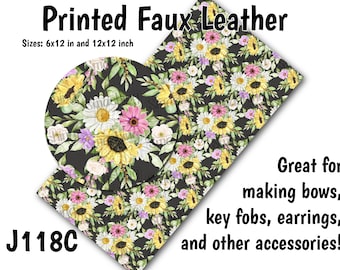 Wild Sunflowers Faux Leather Sheet/Printed Faux Leather for Earrings/Leather Fabric for Bows/Leatherette Sheets/Synthetic Leather