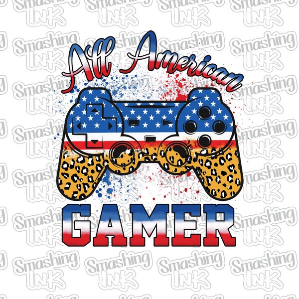 All American Gamer Apparel Transfer - Available in Heat Transfer, DTF (Direct to Film), or Sublimation, Iron On Shirt Transfer