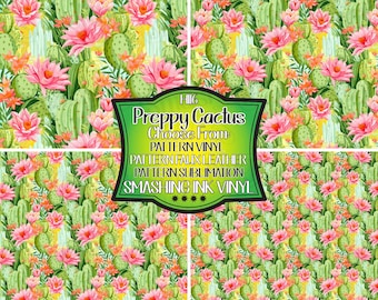 Preppy Cactus Adhesive Vinyl | Heat Transfer | Faux Leather | Laser Safe Materials