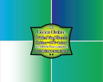Green Ombre Adhesive Vinyl | Heat Transfer | Faux Leather | Laser Safe Materials