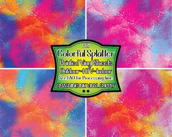 Vinilo adhesivo con salpicaduras de colores / Transferencia de calor / Cuero sintético / Materiales seguros para láser