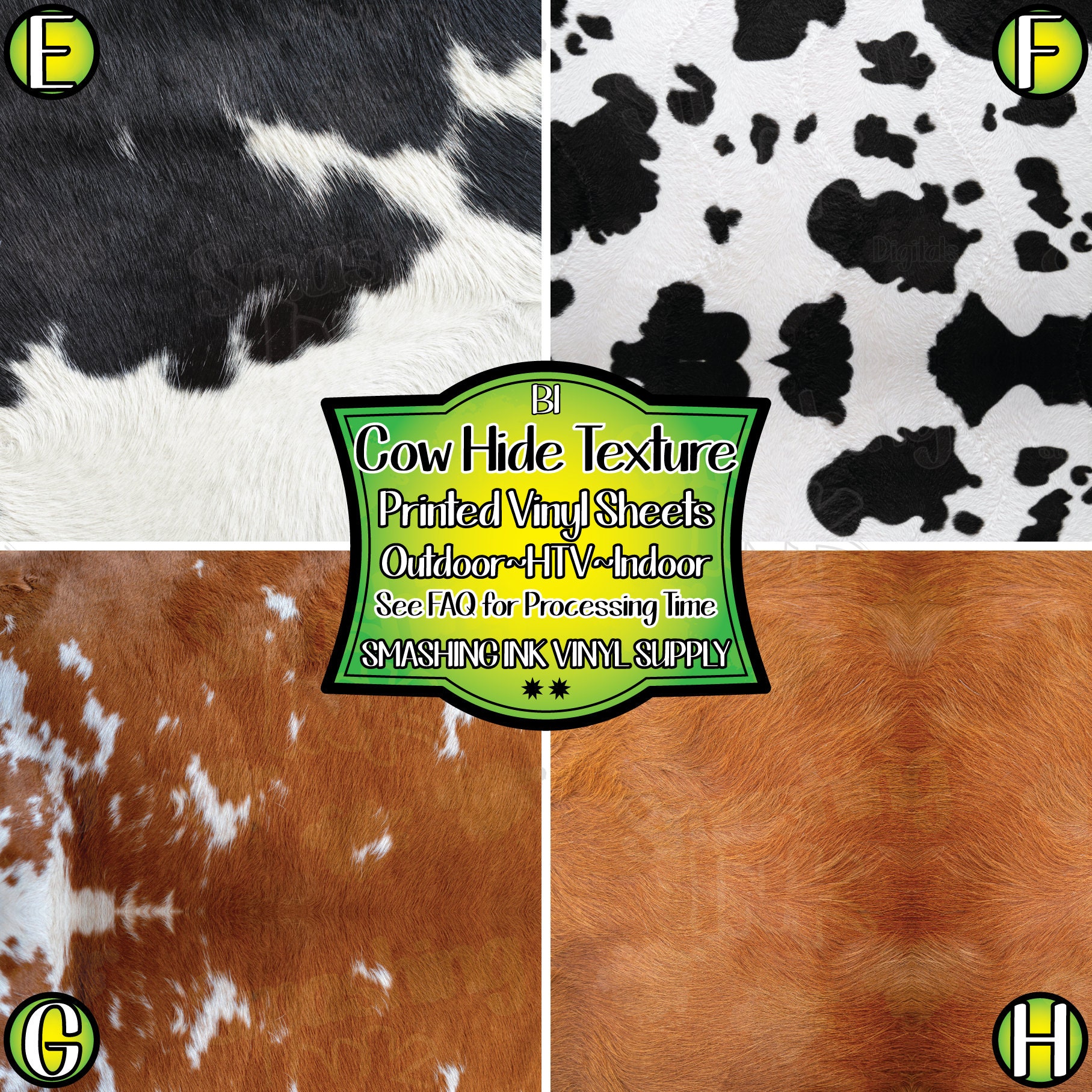 Cowhide Printed Patterned HTV Iron on Vinyl Sheets or Adhesive Outdoor  Vinyl Sheets 