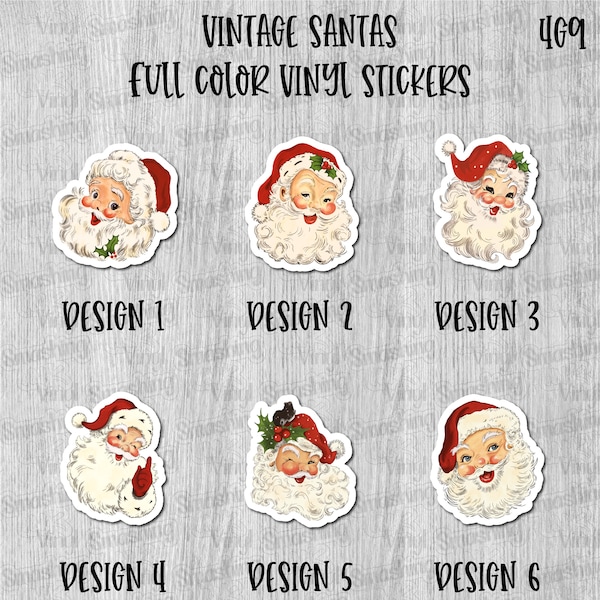 Vintage Santas Full Color Sticker/Printed Vinyl Sticker/Printed Vinyl Decal/Bulk Printed Decals/Bulk Vinyl Decals