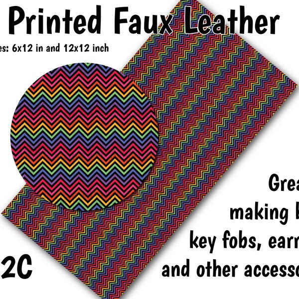 Rainbow Chevron Faux Leather Sheet/Printed Faux Leather for Earrings/Leather Fabric for Bows/Leatherette Sheets/Synthetic Leather