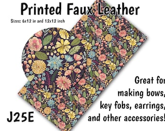 Spring Flowers Faux Leather Sheet/Printed Faux Leather for Earrings/Leather Fabric for Bows/Leatherette Sheets/Synthetic Leather