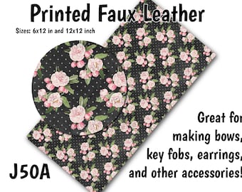 Floral Polka Dots Faux Leather Sheet/Printed Faux Leather for Earrings/Leather Fabric for Bows/Leatherette Sheets/Synthetic Leather