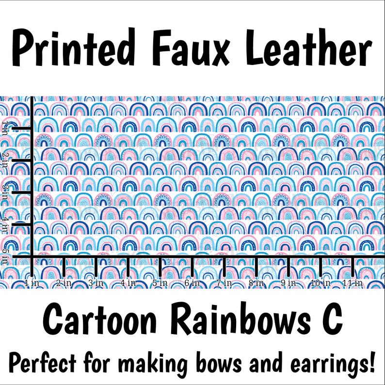 Cartoon Rainbows C Faux Leather Sheet/Printed Faux Leather for Earrings/Leather Fabric for Bows/Leatherette Sheets/Synthetic Leather image 2