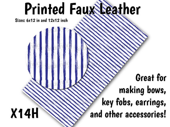 Blue White Stripes Faux Leather Sheet/printed Faux Leather for