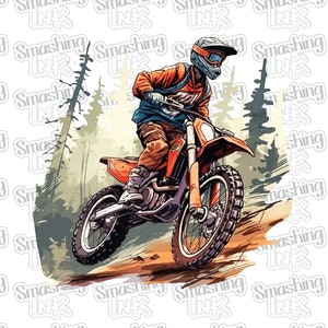 Dirt Bike Rider 1 Apparel Transfer - Available in Heat Transfer, DTF (Direct to Film), or Sublimation, Iron On Shirt Transfer