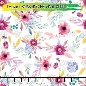 May include: A seamless pattern featuring watercolor pink, purple, and blue flowers with green leaves on a white background. The pattern is perfect for crafting projects, scrapbooking, and DIY projects.