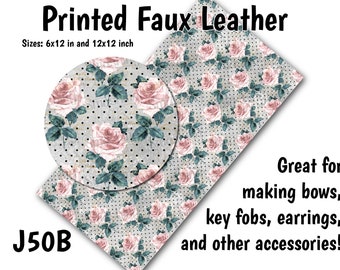 Floral Polka Dots Faux Leather Sheet/Printed Faux Leather for Earrings/Leather Fabric for Bows/Leatherette Sheets/Synthetic Leather